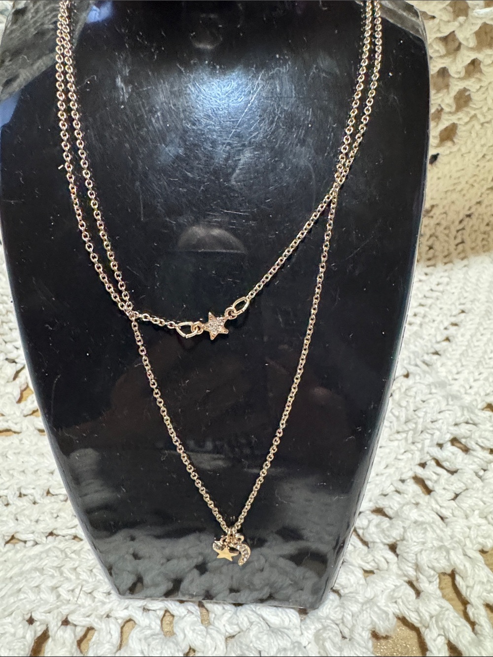 Delicate Star & Crescent Layered Necklace in Rose Gold